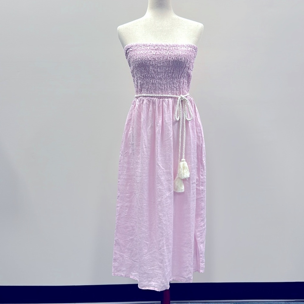 NWT J. Crew Strapless Smocked Linen Dress Lavender Large Resortwear Preppy Chic - Picture 7 of 14